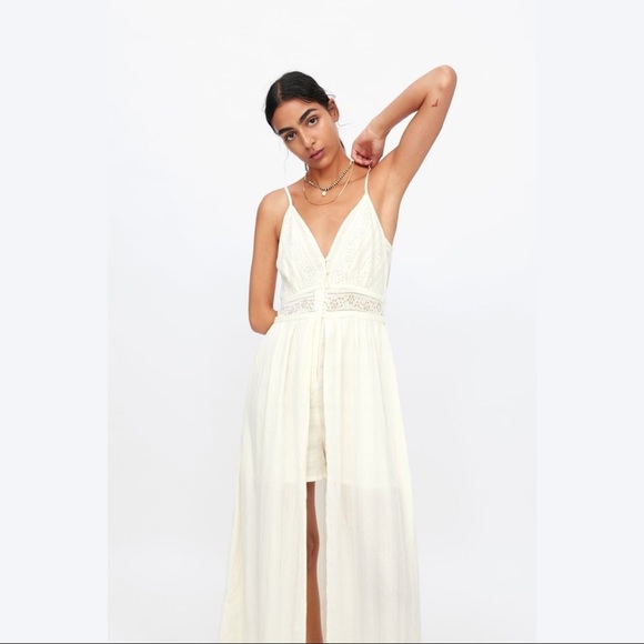 Zara Lace Jumpsuit Dress in Off-White Size L - Picture 1 of 11